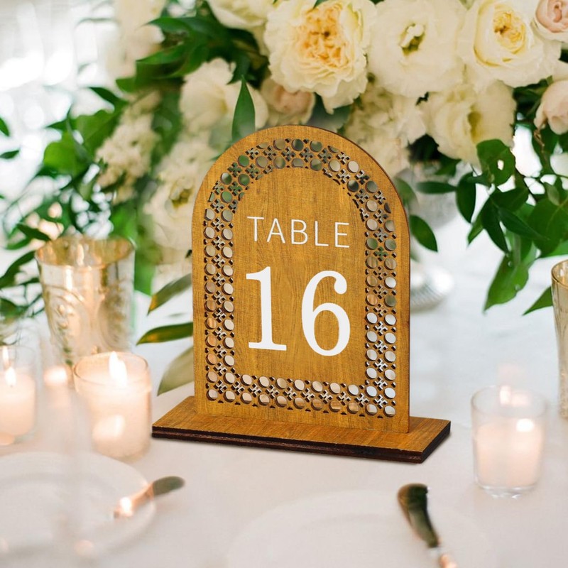 20pcs Wooden Table Numbers, Rattan Arch Table Numbers 1-20 Wedding Reception Table