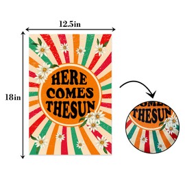 Here Comes The Sun Vintage Retro Daisy Garden Flag,Spring Summer House Flag,Double Sided Seasonal Farmhouse Yard Outdoor Decorations 12x18 Inch Vertical Double Sided