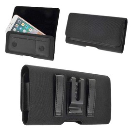 DFV mobile - Nylon Case Metal Belt Clip Horizontal Textile and Leather for FAREASTONE SMART 509 - Black