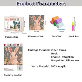Latch Hook Pillow Kits Cartoon Easter Rabbit in Flowers Stamped Pillowcase Handamade Crochet Yarn Hook and Latch Emboridery Throw Pillow Cover for Home Sofa Decor 43x43cm(3)