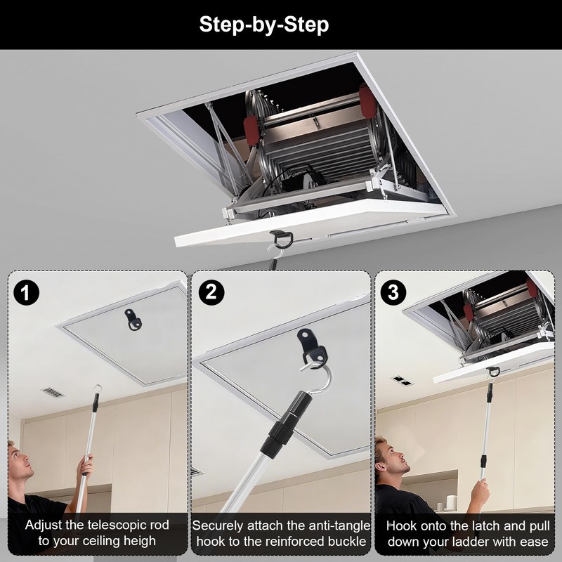 Attic Ladder Pull Down System Kit – Extendable 18"-37" Attic