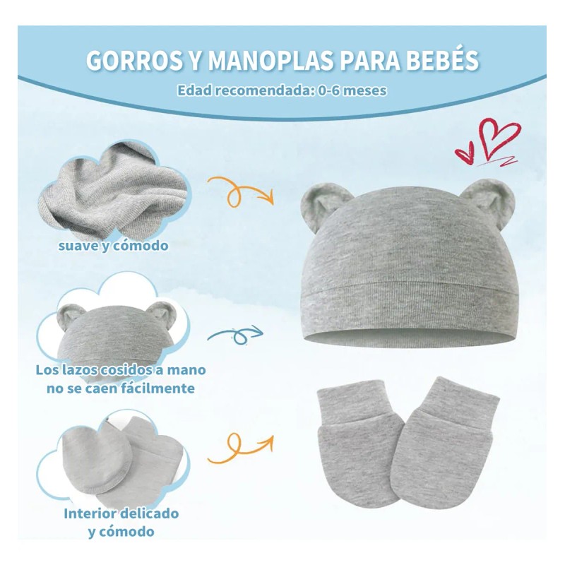 4juegos De Gorritos Turbantes + Manoplas Para Recién Nacidos