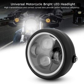 Qiilu Estilo retro Moto universal Brillante Faros LED Moto Lámpara delantera redonda Negro
