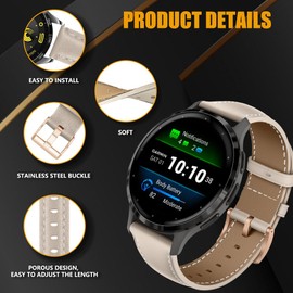 Niboow 18mm Strap for Garmin Venu 3S/Forerunner 265S/255S/Forerunner 255S Music, Vintage Leather Watch Bands for Garmin Vivoactive 4S (40 mm)/Vivomove 3S (39 mm)/Active S/Venu 2S/Move 3S - White