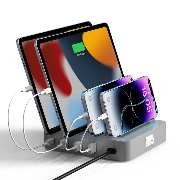 4 Port USB Charging Station for Multiple Devices, Detachable Desktop