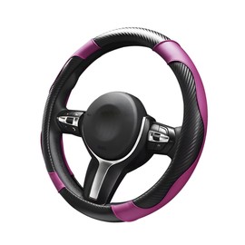 SHMZK Car Steering Wheel Cover, 15 inch Carbon Fiber Microfiber Leather Elastic Steering Wheel Protector, Breathable Anti-Slip Comfortable Steering Wheel Covers for Most Cars (Black&Purple)