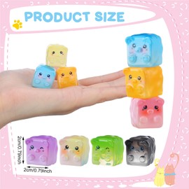AceOrbit 12 Pcs Miniature Cat Figures, Square Ice Cat Resin Ornaments Colorful Funny Animal Cute Figures, Tiny Animals Ornament for Birthday Party Room Crafts Decor