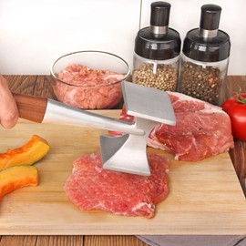Asdirne Meat Tenderizer, Meat Hammer, Heavy Duty Steak Hammer with Wooden Handle and Food-Grade Zinc Alloy, 2 in 1 Meat Mallet, 26 CM