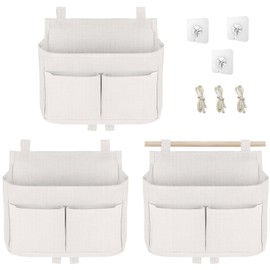 Moorstdel Pack of 3 Hanging Storage Bags, Wall Organiser, Hanging, Cotton Storage Bag, Environmentally Friendly and Durable for Home, Camping and Office