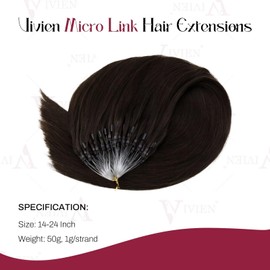 Vivien Micro Hair Extensions Human Hair Brown Hair Extensions Micro Beads Darkest Brown Micro Ring Hair Extensions Real Human Hair Cold Fusion 50strands 50gram #2 18inch