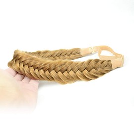 BOBIYA Wide Fishtail Synthetic Hair Braided Headband Classic Chunky Plaited Braids Elastic Stretch Hairpiece Women Girl (Golden Brown)