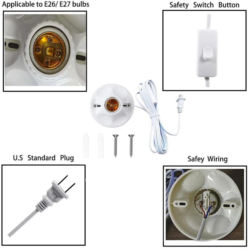 25ft Light Bulb Base with Cord E26/E27 Light Socket with