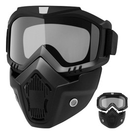 Mask with Detachable Goggles for Cutting, Anti-Ultraviolet Radiation, Anti-Dust, Anti-Fog HD Lens, Large Viewing Hood, Black