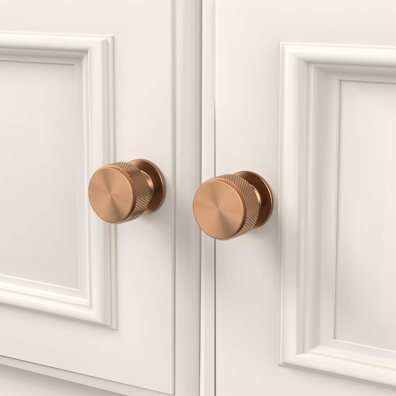 Chibery 10 Pack Champagne Bronze Kitchen Cabinet Knobs, Knurled Round