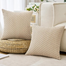 2Pcs Cushion Covers 55cm x 55cm, Corduroy Decorative Throw Pillow Covers Soft Boho Striped Pillow Case Modern Farmhouse Home Decor for Sofa Living Room Couch Bed (Khaki, 55cm x 55cm)