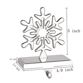Yuokwer Snowflake Christmas Stocking Holders for Mantal,Silver Christmas Stocking Hanger for Fireplace, Shelf Presents Hanger Hook Xmas Mantelpiece Fireplace Decorations (Silver, 1 pcs Snowflake)