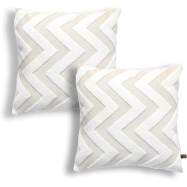 HAMUR HOME Set of 2 Cushion Covers, 45 x 45 cm, Boho Decorative Cushion Cover, Sofa Cushion, Decorative Couch Cushion Cover, Decorative Cushion Cover Set for Living Room, Bedroom (Line, Ecru)