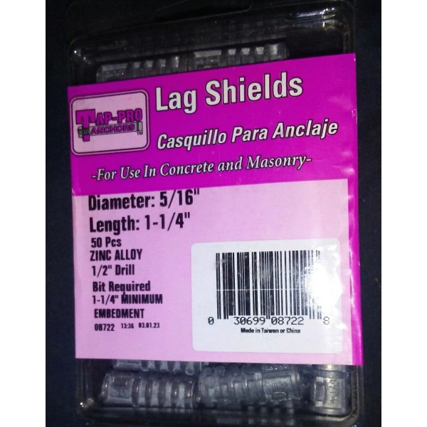 Tap-pro Anchors 5/16" X 1-1/4" Short Lag Shields (Box of