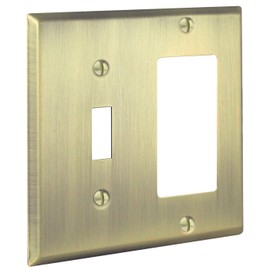 Rio Salto BRASS Signature Collection Combination Toggle Rocker Decorator Vintage Metal Gold Light Switch Cover STANDARD SIZE Wall Plate 2 Gang Wallplate Combo (Toggle/Rocker)