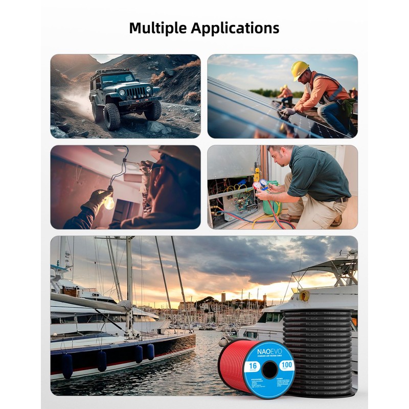 NAOEVO 16 Gauge Marine Wire, 16 AWG Tinned Copper PVC