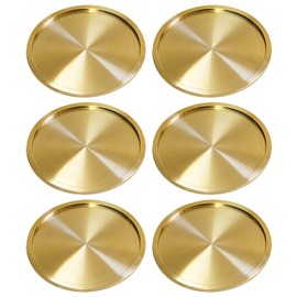 Heavy Brass Coasters for Drinks (6-Pack) - Solid Bronze Gold Coasters - Classy MCM Style Premium Coaster Set - 5 Star Hotel Table & Bar - Board Room Elegant Copper Cup Holder - L