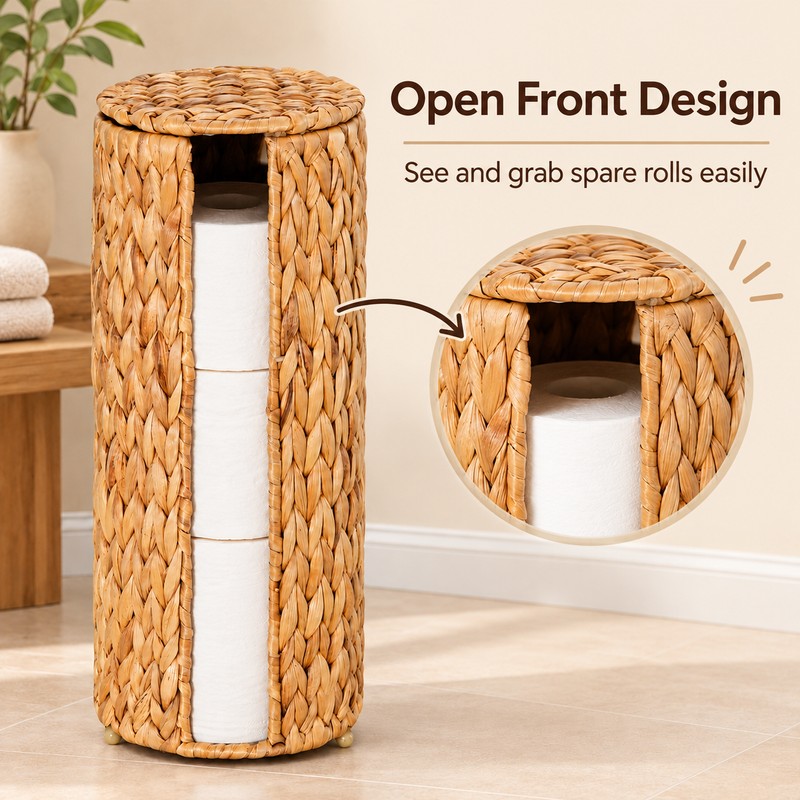 Wicker Toilet Paper Holder for Bathroom – Freestanding 3-Roll Storage