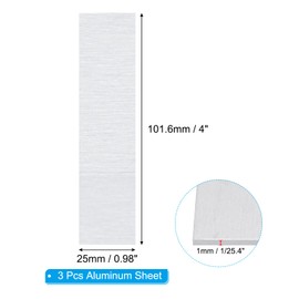 PATIKIL 6061 T651 Aluminum Sheet Metal 4 x 0.98 x 1/25.4(0.04") Inch 3Pcs Flat Plain Aluminum Plate Covered Stock with Protective Film, Heat Rectangle 1MM for Lndustry Crafting