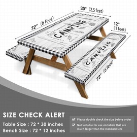 Britown Britown Picnic Table Cover with Bench Covers Elastic Edges, Farm Plaid Fitted Table Cover, Outdoor Patio Camping Essentials 72 Inch 3PCS, Waterproof Camping Fitted Tablecloth with Drawstring Bag