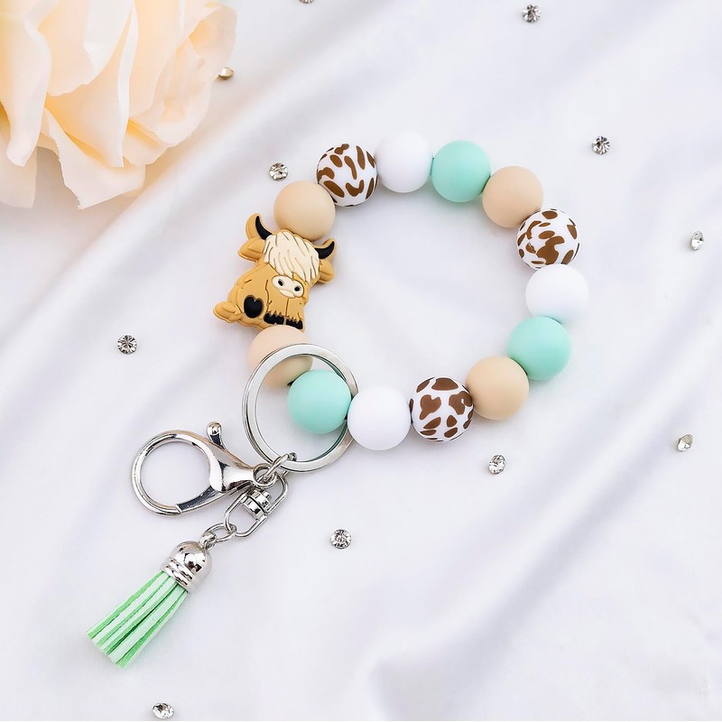 Aisity Highland Cow Gifts Western Keychain Wristlet For Car Accessories