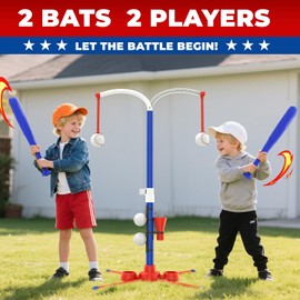 EagleStone 3-in-1 Toddler T Ball Set for Kids 3-5, 5-8, 2 Baseball Bats,Adjustable Height Hanging Tee,Tball Batting Stand,Ball Launcher. Outdoor/Indoor Baseball Toys for Toddlers, Backyard Sports Gift