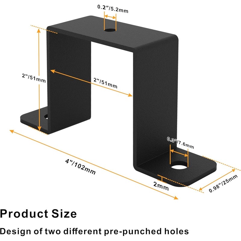 VANROUG 4 Pcs Square Pipe Clamp, U Shaped Connector Bracket,
