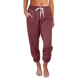 AUTOMET Sweatpants Women with Pockets Lounge Pajama Pants Work Joggers Fall Clothes Winter Business Casual Outfits 2025 Wine Red S