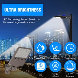 G GJIA 300W LED Parking Lot Lights Adjustable Arm Mount with Photocell 120-277V Waterproof IP66 42000LM 5000K Outdoor Commercial Area Street Flood Yard Lighting