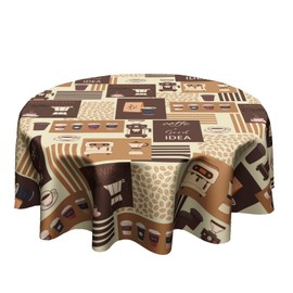 Granbey Classic Coffee Themed Table Cloth - Mocha Latte Milk Round Tablecloth Beige Brown Table Cover 60 Inch Decorative for Kitchen Dining Table Party