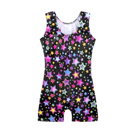 HOZIY Girls Leotards with Shorts for Gymnastics Size 6-7 Years Dance Little Girl Kids Toddlers Biketard Unitard Tumbling Outfits Sparkly Colorful Multicolor Stars Black