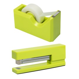 JAM PAPER Office & Desk Sets - 1 Stapler & 1 Tape Dispenser - Lime Green - 2/Pack