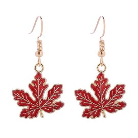 Fall Maple Leaf Earrings for Women Unique Dainty Colorful Red Autumn Tree Leaves Plant Enamel Geometric Lightweight Dangle Drop Earrings for Thanksgiving Christmas Party Holiday Jewelry Gifts (Red leaf earring)