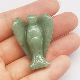 Manekieko Natural Green Aventurine Healing Crystal Prayer Guardian Angel Statue,38mm Carving Pocket Palm Stone Figurines Decoration