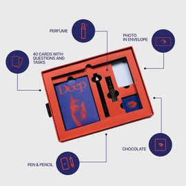 DEEP. An Immersive Board Game for Couples to Bond on a Deeper Level. Reconnect through meaningful conversations, shared experiences, and engaging all five senses (Blue and orange)