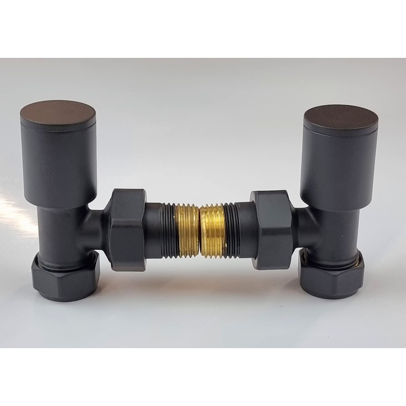 Manissa Kirby Black Angled Towel Rail Valves 1/2" /15mm Radiator