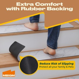 MBIGM Rubber Stair Treads (7 in Pack) Stair Treads Non Slip Rubber Stair Mats - White Marble
