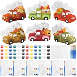 JellyArch 6 Set Fall Thanksgiving DIY Ceramic Painting Kit 3D Ready to Paint Your Own Truck with Pumpkins Turkey Maple Leaf Statues Unpainted Plaster Craft with Brush Paint Bag for Adult