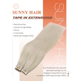 Sunny Hair Sunny Hair Blonde Tape in Hair Extensions Human Hair Platinum Blonde 22inch Thick End Human Hair Tape ins Extensions Real Hair Blonde Seamless Tape in Hair Extensions Natural for Women 50g 20pcs