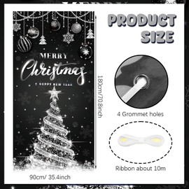 Christmas Door Cover Decorations Snowflake Merry Christmas Photography Background for Xmas New Year Party Decorations Supplies Winter Party Photo Booth Props (Black Silver)