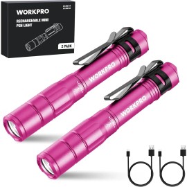 WORKPRO 2Pack Rechargeable Mini Pen Light Flashlight LED Pocket Flashlight USB C