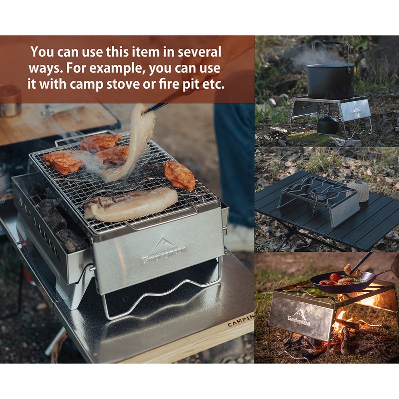 CAMPINGMOON Folding Campfire Grill Grate Open Fire Cooking Camping Portable