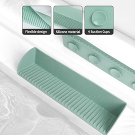 Furneeture Splash Guard for Bathtub, Silicone Bathtub Splash Guard Play Shelf with 4 Suction Cups, 15.75 Inch Bathtub Side Shelf Tray and Organizer, Suction Cups Attach to Bath Tub (2, Aqua)