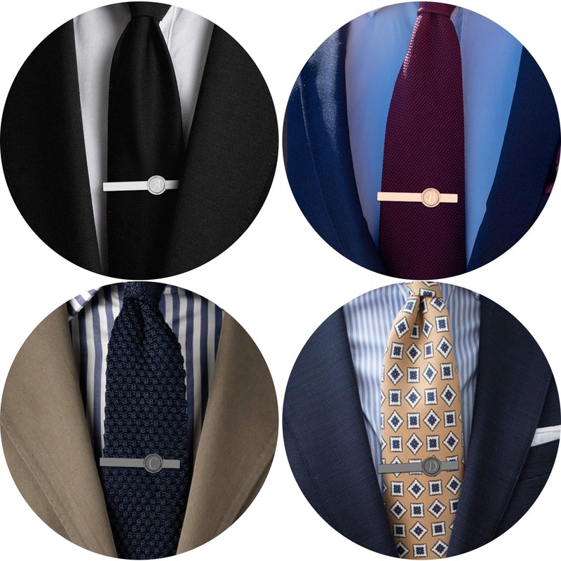 AMITER 3pcs Tie Clips with Initial A-Z, Skinny Tie Bar