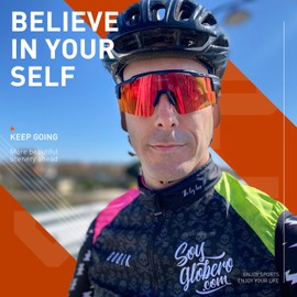 KAPVOE Polarised Cycling Glasses for Men Women with 3 Interchangeable Lenses, TR90 Frame - Sports Sunglasses for Cycling, MTB, Road Bike - Includes Sunglasses, Sports Glasses, UV Protection 01 Red