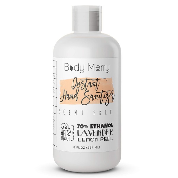 Body Merry 70% Ethyl Alcohol Hand Sanitizer Gel Kills Germs Without Drying Skin, CDC Strength Enriched w Certified Organic Extracts to Lift Dirt for a Deep Clean (8 oz)